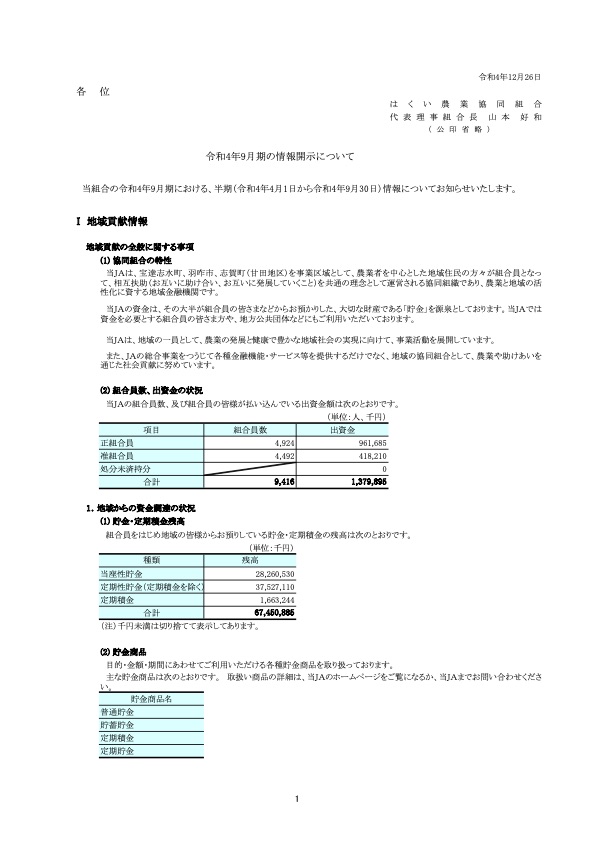 2022年9月期　半期情報開示（R4.04.01~R4.09.30）